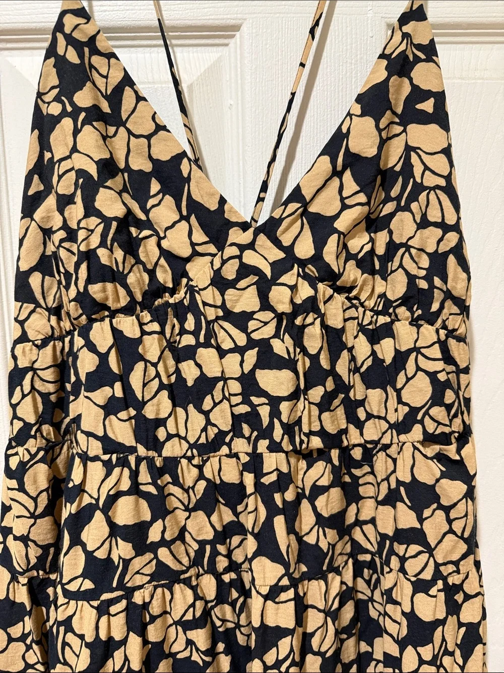 Spaghetti Strap Black and Tan Floral Maxi Dress